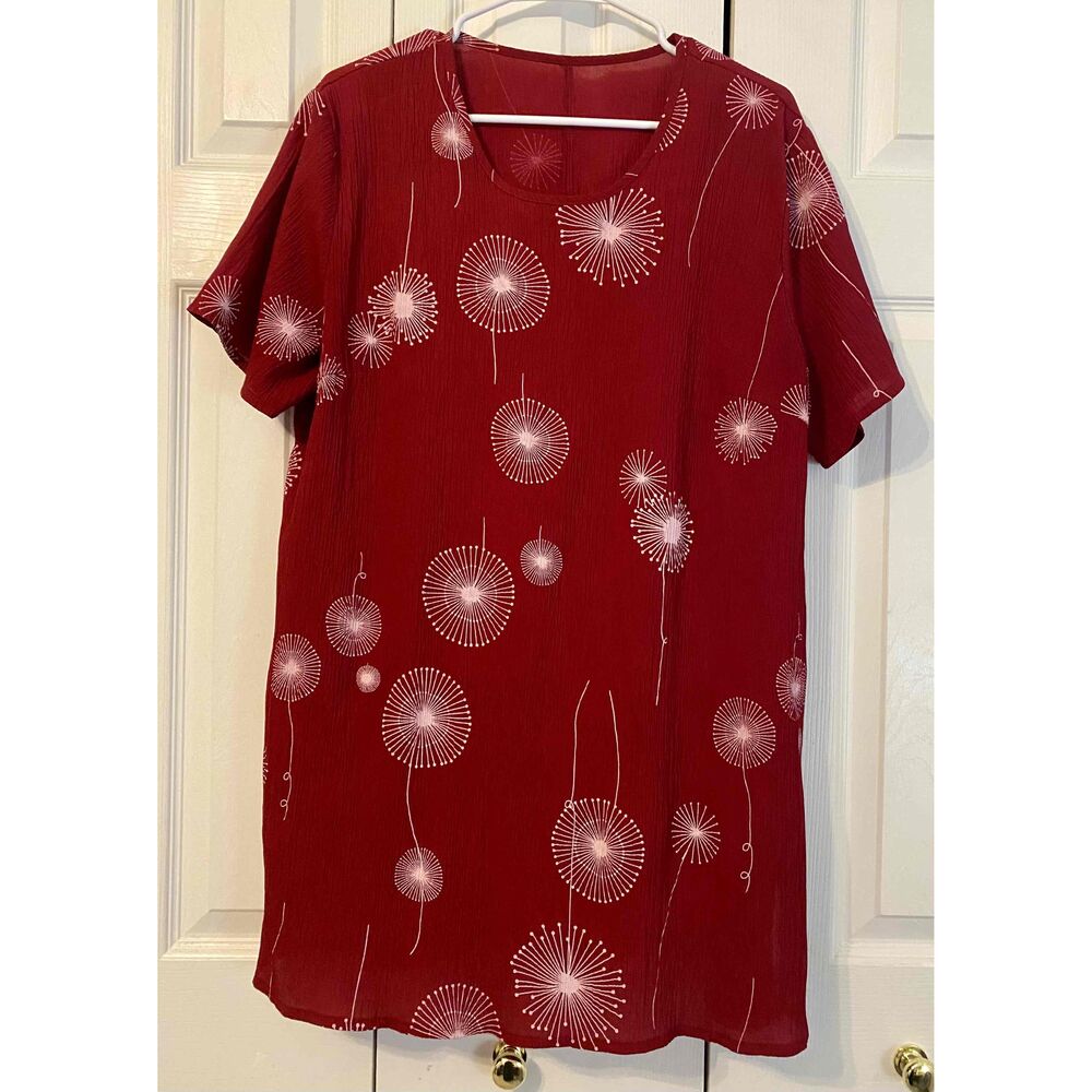 Emery Rose Red Floral Print Short Sleeve Blouse Womens Plus Size Tunic Top 2XL